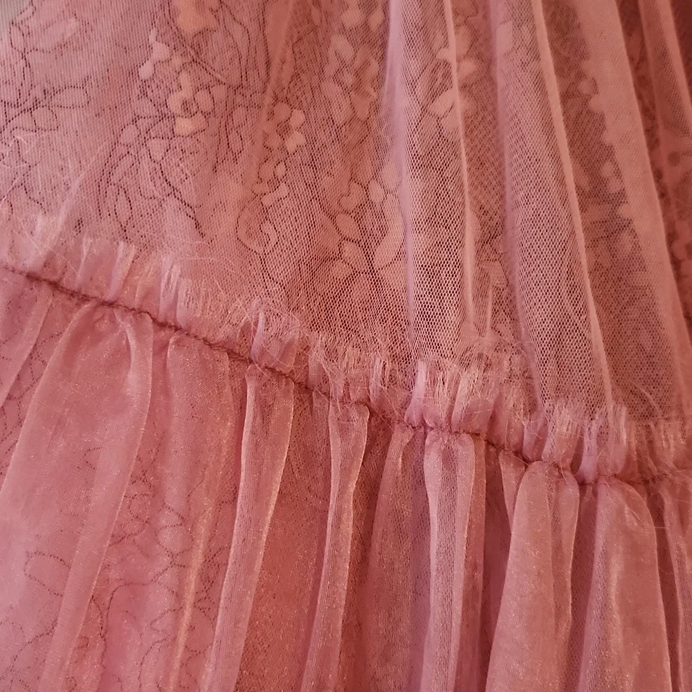 Brenda Knight x Free People Anne Tulle Maxi Skirt Mauve Pink Fairy Cottage - Picture 9 of 13